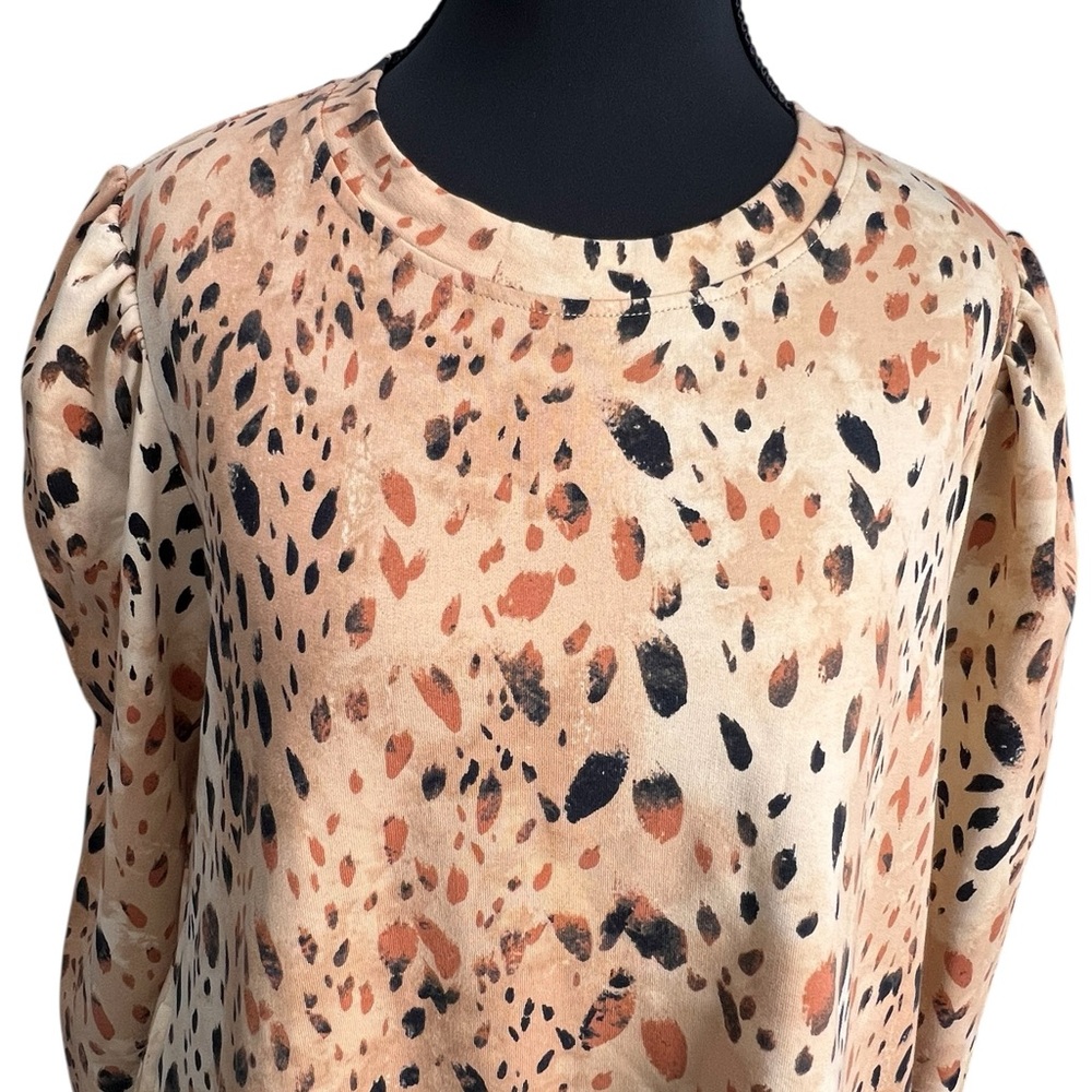 LOGO by Lori Goldstein Lounge Leopard Print Tunic Top Puff Sleeve Women’s S - Picture 3 of 9